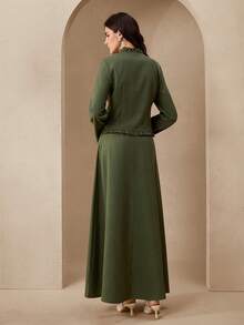 Graceveil 女士修身高档外套和A字中长裙套装（2件套），适合办公室穿着 - 軍綠色 - 查看 2