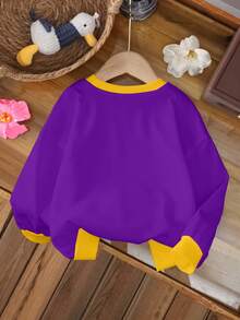 Blippi X SHEIN 女童休闲撞色滚边卡通图案圆领卫衣，秋季 - 白色 - 查看 2