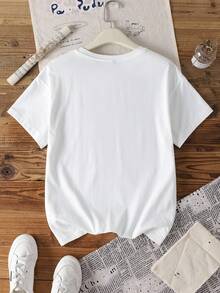 HELLO KITTY AND FRIENDS | SHEIN 女士休闲日常通勤趣味可爱卡通字母印花落肩宽松白色T恤，夏季 - 白色 - 查看 2