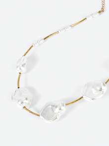 Opalesca 1 pièce Collier de femme à la mode, élégant, de forme baroque irrégulière en faux perles, accessoires pour tenues, perles, mariage/mariée, Fairycore/Fée, collier à breloques, perle, élégant - Doré - Voir 5