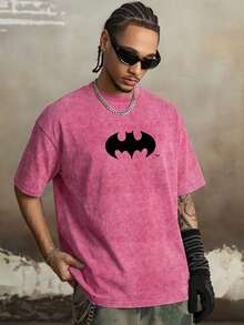 BATMAN X SHEIN Men's Casual Bat Print Round Neck Short Sleeve T-Shirt, Summer