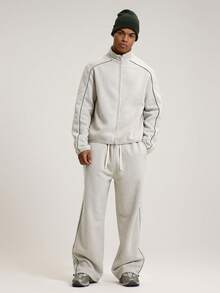 Chándal de manga larga con cuello alto, cremallera, costuras con ribete, parche con marca Musero en la espalda. Básicos esenciales de primavera y verano - Gris Claro - Ver 5