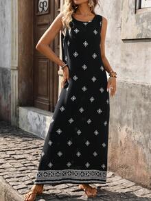 EMERY ROSE 女士复古印花圆领无袖长裙 - 彩色 - 查看 4