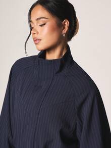 MISSGUIDED Pinstripe Funnel Neck Elasticated Waist Bomber Jacket With Drawstring Closure And Ribbed Cuffs For Fall Winter Casual Wear - Navy Blue - View 5