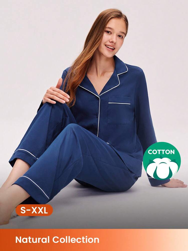 Basic Button-Up Top & Pants Pajama Set