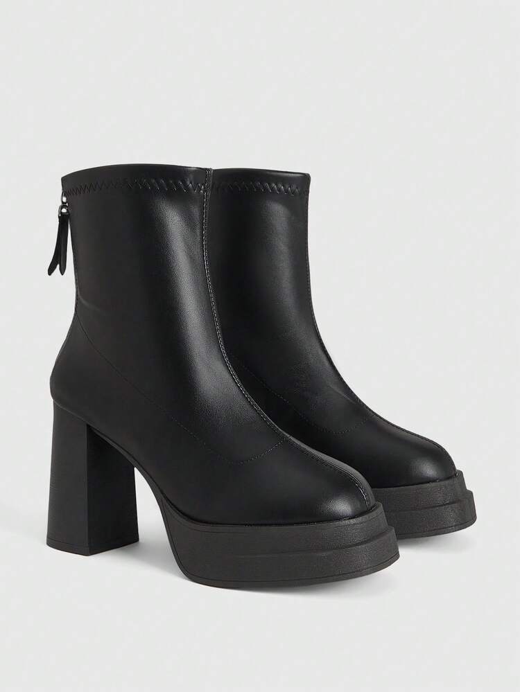 CUCCOO LuxiPop Women's Zipper Design Daily Travel Casual Versatile Comfortable High Heel Boots