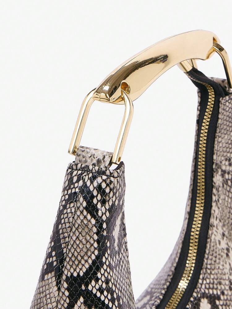 SHEIN Maija ファッションストリートスタイル スネークスキン ジップハンバッグ、お出かけに適しています