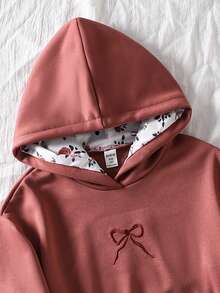 少女休闲可爱粉色蝴蝶结刺绣卫衣蝴蝶结衣服花朵卫衣蝴蝶结卫衣花朵衣服卫衣可爱 - 鏽棕色 - 查看 7