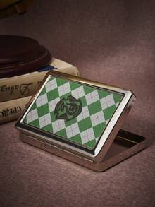 HARRY POTTER X SHEIN 1pc House Pattern Metal Storage Tin, Cigarette Case - Green Black - View 2