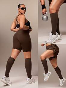GLOWMODE SweatMode Glow Grip Plus Size Sweat-Wicking High-Stretch Seamless Breathable Mesh Reflective Print Compression Tube Socks Pack Daily Active - Cinnamon Inspired Brown - View 8