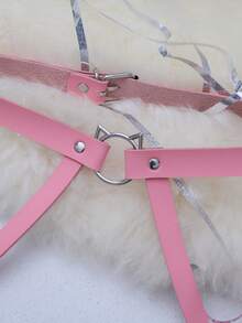 SHEIN 2pcs Sexy Lingerie Set With Leather Decor, Valentine's Day - Pink - View 4