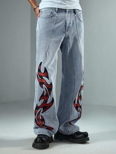 Street Life Herren Jeans in leichter Waschung mit karierter Stickerei