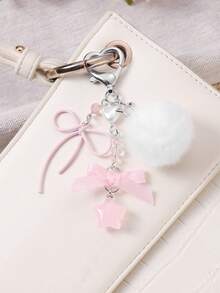 ROMWE Kawaii 1 Stück süßer und stilvoller Silberstern, weiße Kunstperle, rosa Kunstkristall, Cut Out Schleife, Harz-Sternanhänger zum Selbermachen als Schlüsselanhänger, Taschenanhänger, Becherhänger, Handyanhänger, inklusive Handyhalter-Aufkleber, geeignet für Frauen, Mädchen, Alltagsgebrauch, Geschenk zu Feiertagen - Rosa -1 - Übersicht 11