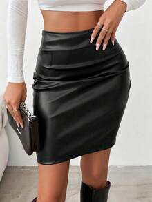 Rafferiza Váy mini da PU màu nâu cạp cao mới của Urban Chic dành cho nữ, phong cách cổ điển gợi cảm cho tiệc hộp đêm, thích hợp mặc hàng ngày, đám cưới, bữa tối trang trọng, đi làm, tiệc tốt nghiệp, ngày lễ, hẹn hò, tiệc tùng, Halloween, Giáng sinh, năm mới, lễ tạ ơn - màu đen - Xem 2