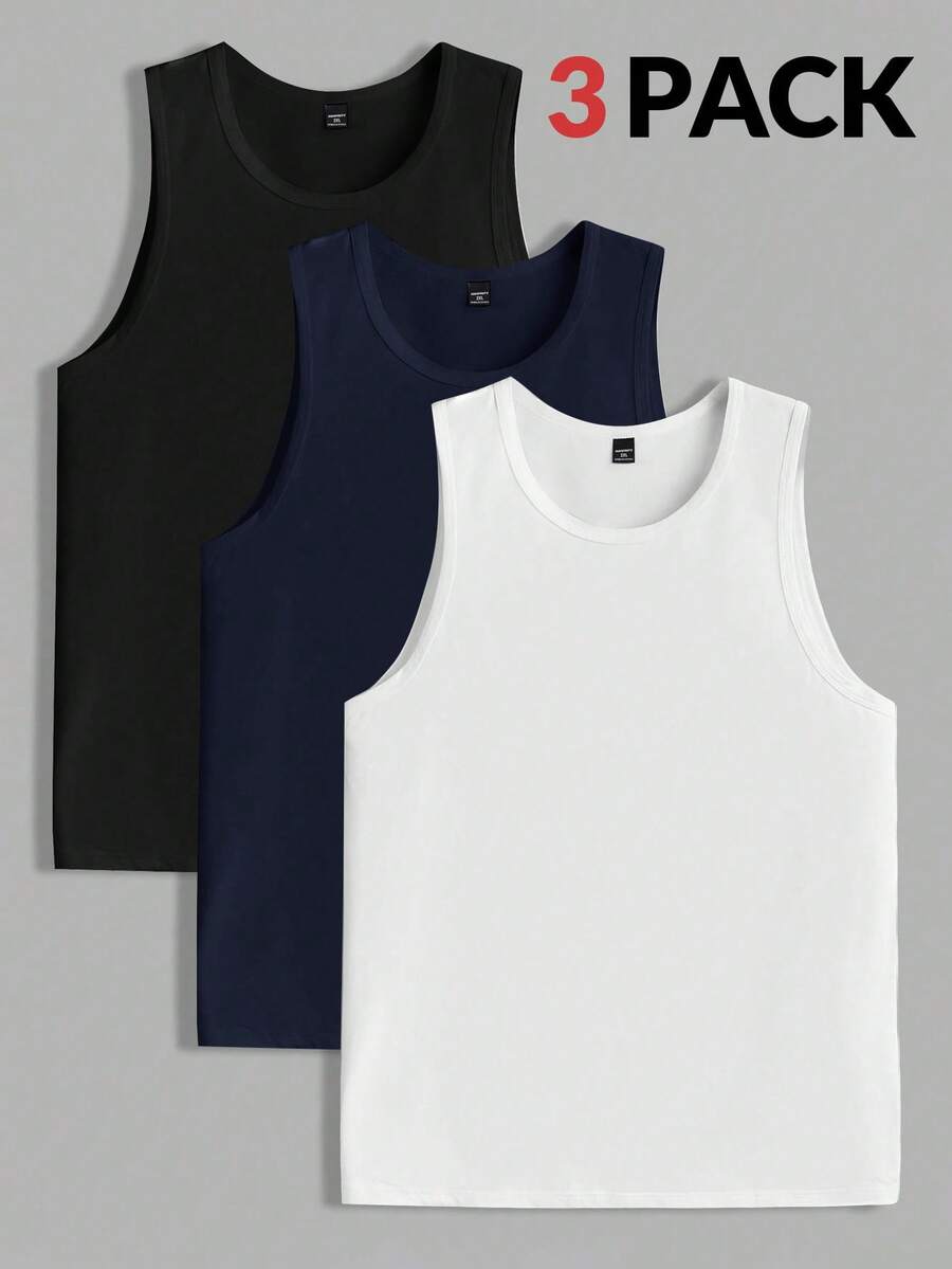 EASEVO 男士加大码休闲纯色背心 男士无袖上衣 男士背心套装 白色背心 男士多件装 男士4XL背心 男士加大码背心 - 彩色 - 查看 1