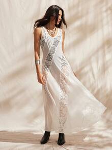 Easelle 女士白色网纱无袖连衣裙 - 白色 - 查看 1