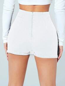 SHEIN ICON Plus Size Women Casual Solid Color Denim Skort - White - View 2