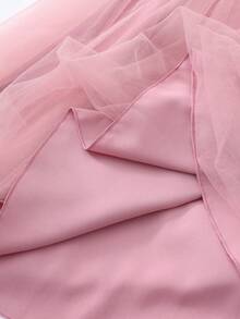 优雅时尚荷叶边珍珠装饰网纱女童连衣裙 - 粉色 - 查看 7