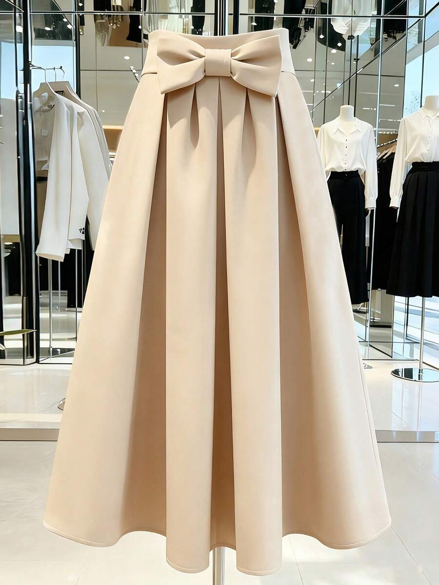 Franclia 新款蝴蝶结装饰半身裙，优雅OL风半身裙 - 米色 - 查看 1