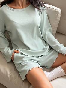 DAZY Minimalist Knit Wavy Hem Women Loungewear Set