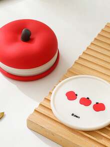 Joivida 5个苹果形硅胶杯垫，防滑防水，适用于厨房、餐桌、碗碟。趣味可爱礼物，经久耐用，可水洗，餐具装饰。红白配色。 - 紅色 - 查看 6