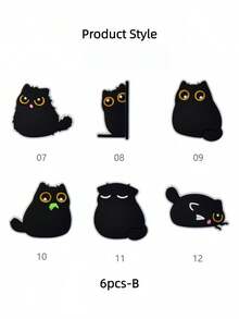 3个/6个/15个可爱猫咪冰箱贴 - 卡哇伊黑色小猫装饰，塑料树脂材质，适用于厨房和办公室，完美的生日乔迁礼物之选 - 彩色 - 查看 6