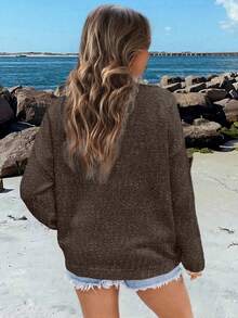 Chiquease Women's Leisure Vacation American Flag Pattern Sweater, Knit Pullover Fall Winter - Coffee Brown - View 2