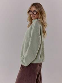 MUSERA 漏斗领蓬松针织长袖开衫，优雅可爱性感街头风，适合夜间外出、冬季、晚宴、春季等场合。 - 綠色 - 查看 4