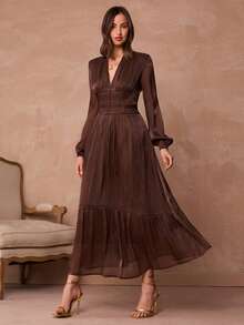 Enchnt Robe ajustée à manches lanternes froncées à la française - Kaki - Voir 4