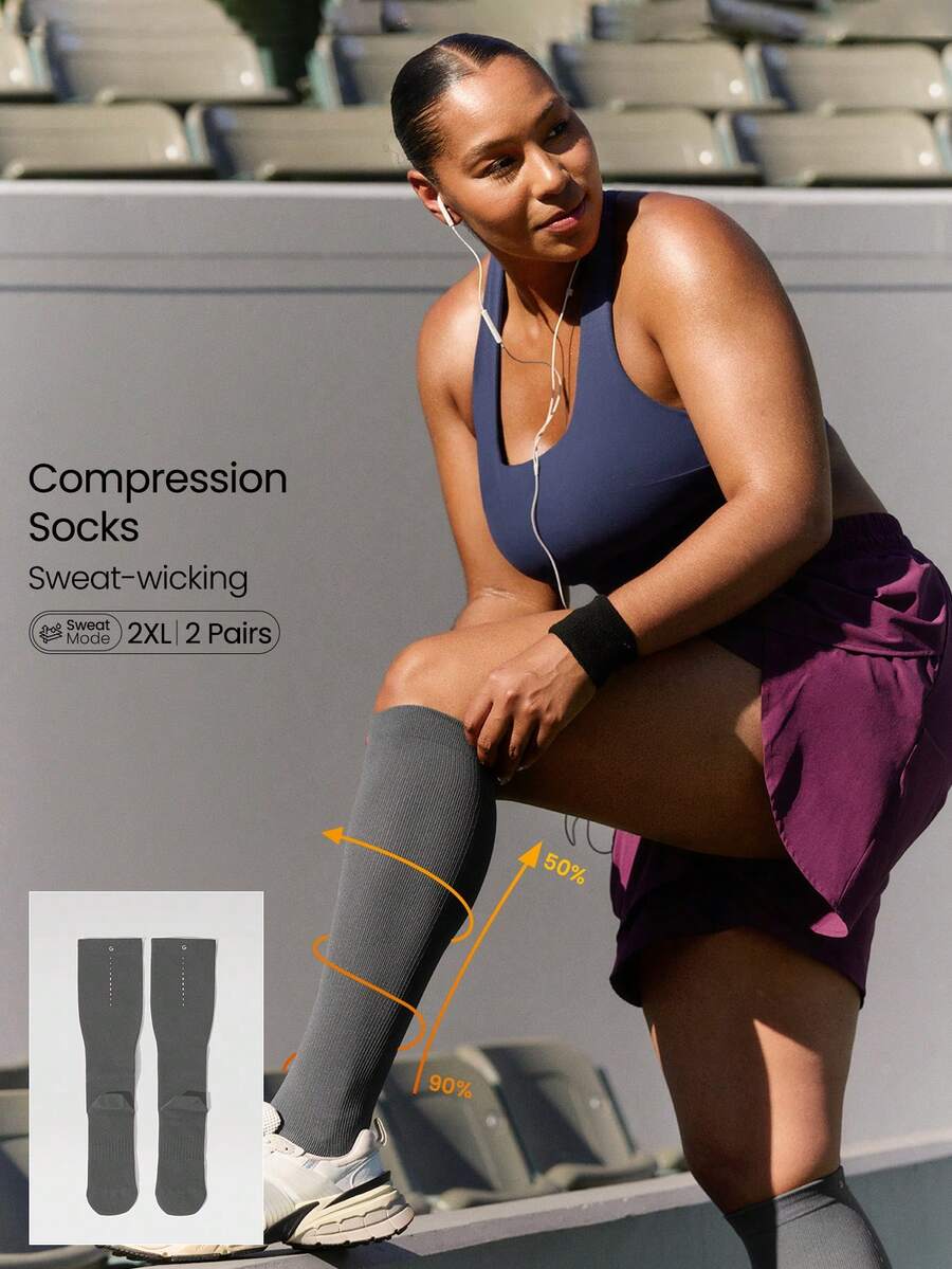 GLOWMODE Bộ tất nén SweatMode Glow Grip Plus Size thấm hút mồ hôi, co giãn cao, không đường may, thoáng khí, in phản quang, thích hợp cho hoạt động hàng ngày. - Màu xám đen - Xem 1