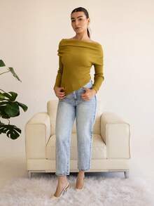 Andrea Bello Asymmetrical Hem Ribbed Knit Sweater Spring Y2K 90's Casual Cute Summer Wedding Guest Holiday Fall Night Out Autumn Winter Everyday Christmas Halloween