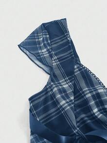 ROMWE J-Fashion Y2K 夏季休闲格子系领T恤（女款） - 藍色 - 查看 4