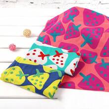 Joivida 1pc Super Absorbent Large Rectangular Face Towel And Bath Towel, With Strawberry, Lime, And Watermelon Patterns (Pink, Green, Green) - Thick Hanging Hand Towel, Dishwasher Towel, Cute Fruit Pattern, Household Absorbent Cloth With A Gauze Like Texture, Suitable For Sensitive Skin