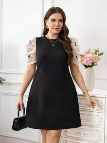 Reflora Đầm cỡ lớn in hoa tay phồng, thích hợp cho lễ Phục Sinh, kiểu dáng công sở thường ngày. - màu đen - Xem 5