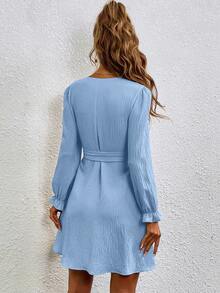 SHEIN Clasi Dried Rose Wrap-Style Romantic Sexy V-Neck Dress