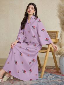 Al Najma Women's Turkish Long Tunic & Arabian Traditional Long Robe Dress, Kaftan & Jalabiya - Purple - View 1