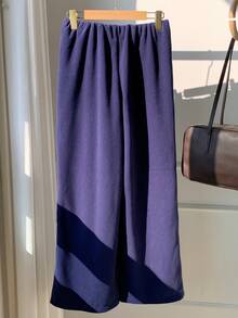 SHEIN EZwear 女式纯色系腰宽松羊毛裤 - 藏蓝色 - 查看 2