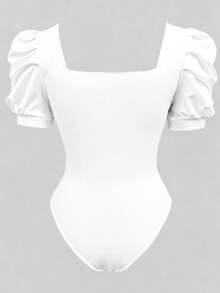 INAWLY Slim Fit Casual Sexy Open Front Zipper Raglan Sleeve Bodysuit - White - View 5