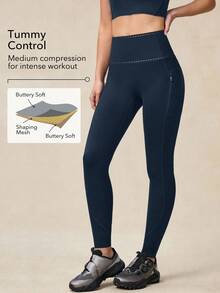 OutZeal Women Tummy Control Sweat Wicking Non Front Seam Zip Pocket Outdoor Legging Hiking Camping - Navy Blue - View 2