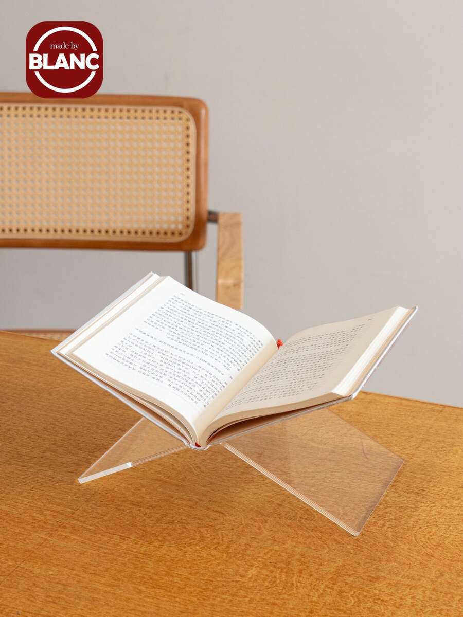 1pc X-Shaped Transparent Bookshelf, Acrylic Reading Book Rack, Reading & Music Album Display Shelf, White/Black Book Stand, Home Decor, Suitable For Library, Cookbooks, Music Albums, And Various Books And Cooking Utensils On Kitchen Countertop - Transparent - View 1