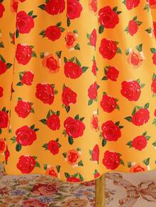 SHEIN 1pc Girls' Yellow Rose Print Ruffle Hem Sleeveless Midi Dress, Summer - Multicolor - View 4