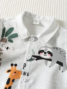 2 Stücke Jungen süßer Giraffen-Muster Hemd mit Kragen und loser Knopfleiste, Kurzarm und einfarbige Shorts Set - Verschiedenfarbig - Übersicht 3