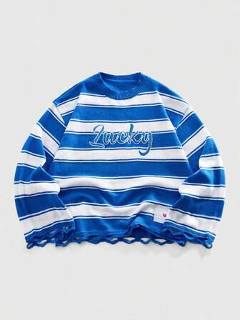 Street Life Jersey de punto con cuello redondo y estampado de rayas, moda unisex