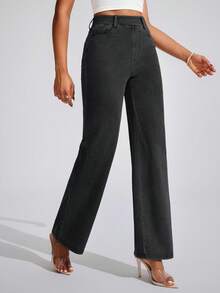 Flexra Quần jeans ống đứng chất liệu vải mềm mại, không co giãn, màu xanh nhạt, dành cho nữ, kiểu dáng thường ngày, thích hợp cho kỳ nghỉ. - Xám - Xem 6