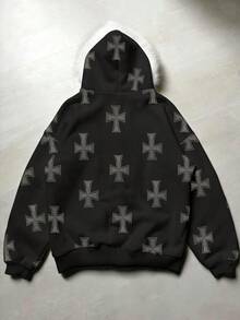Glimmora Damen Kreuz-Muster Fellkragen Oversized Sweatshirt - Verschiedenfarbig - Übersicht 2