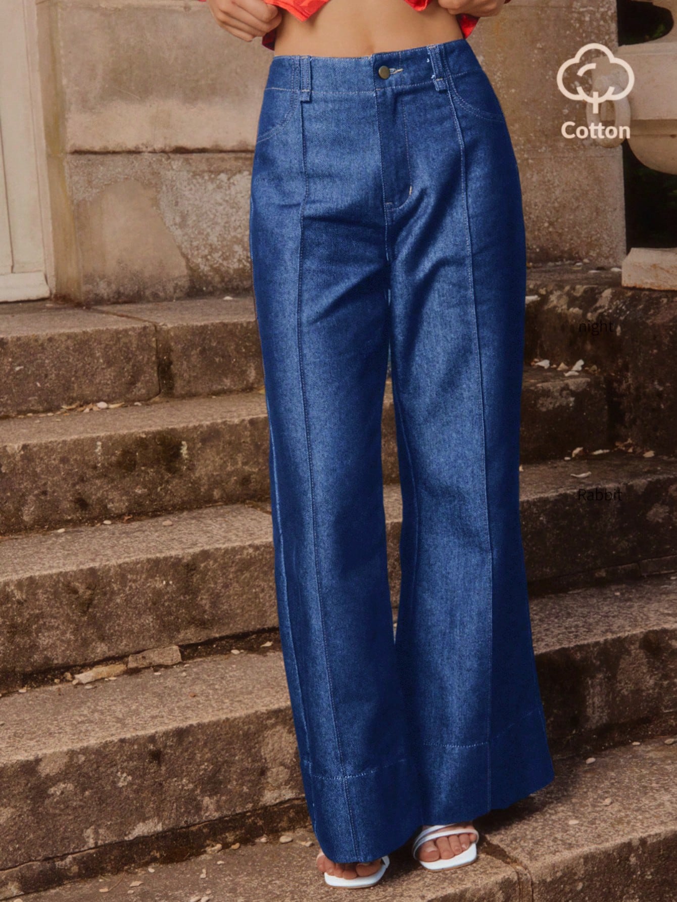 Calça Denim Flare de Algodão Escuro com Detalhe de Costura Frontal para Mulheres, Roupas de Escritório para Mulheres, Looks de Outono