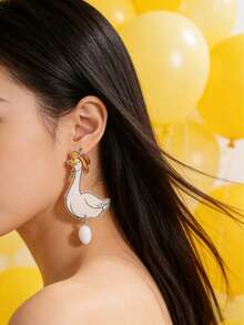 Joivida New Straw Hat Goose Acrylic Earrings & Hen Laying Eggs Acrylic Earrings Fun Cartoon Niche Design Versatile Ear Dangles - Multicolor - View 5