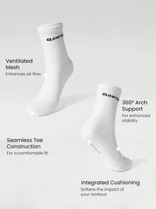 GLOWMODE 7 Pairs Soft Cotton Ventilated Mesh Integrated Cushioning Training Week Crew Socks Training Gym Daily Active - White - View 3