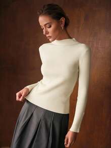 MOTF PREMIUM SIMPLE METAL BUTTON DECOR BASE LAYER SWEATER - White - View 3
