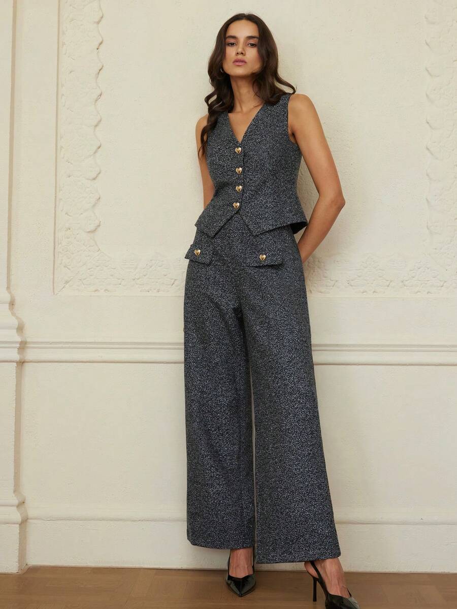 EMERY ROSE Bộ vest và quần thanh lịch, nhẹ nhàng, sang trọng gồm 2 món, có khóa kim loại hình trái tim, thích hợp cho công sở, thích hợp mặc đi làm. - Màu xám đen - Xem 1